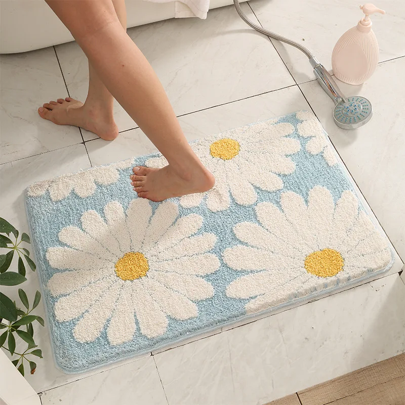 Daisy Bathroom Mat Fluffy Carpet Area Rug Bath Room Floor Floral