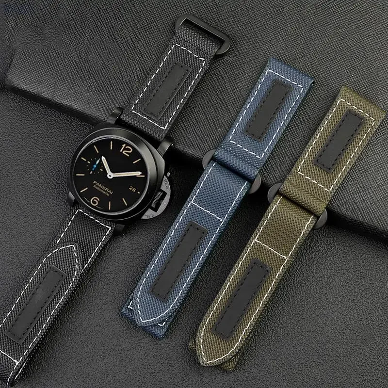 

Ремешок из нейлона, парусины и кожи для наручных часов Panerai, ремешок PAM01118, PAM01119, аксессуары для браслета, 24 мм