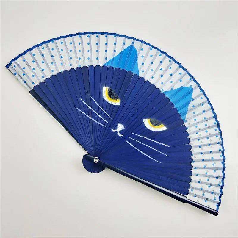 1Pc Cat Pattern Bamboo Folding Fan Japanese Style Women Lovely Cartoon Kitten Hand Fans Handheld Fan Crafts Home Decoration folding fan hand fan