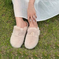 Mules et sabots pour femmes, pantoufles en fourrure de vison duveteuse avec soutien de la voûte plantaire, chaussures d'extérieur pour femmes, bout fermé, antidérapantes, sabots Comwarm pour femmes. 3