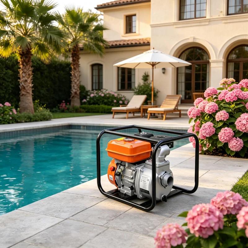 Bomba de agua de gasolina 4800 W con conexión de manguera de 50 mm, bomba potente para riego de jardín, vaciado de estanques y trabajos de obra, ideal para uso exterior doméstico y profesional - Imagen 2