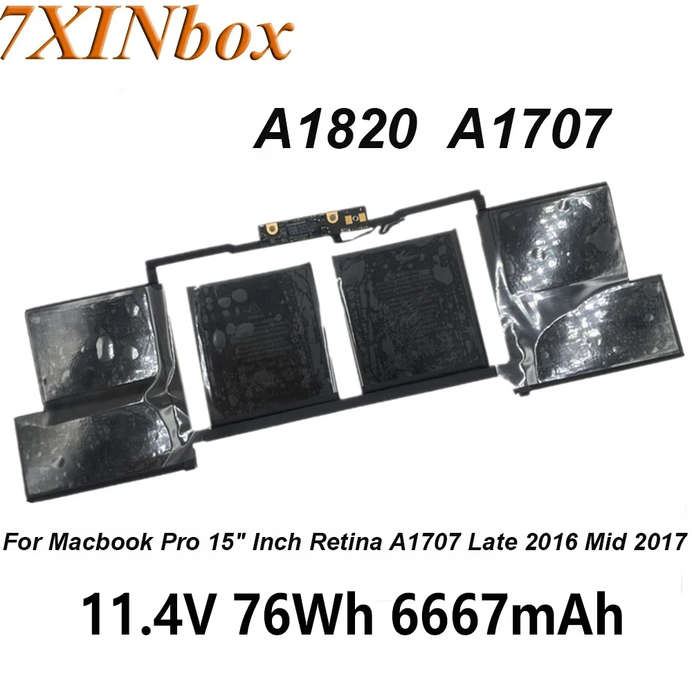 

Аккумулятор для ноутбука 7XINbox A1820, 11,4 в, 76 вт/ч, 6667 мач, для Macbook Pro, 15 дюймов, Retina A1707, конец 2016, серия Mid 2017