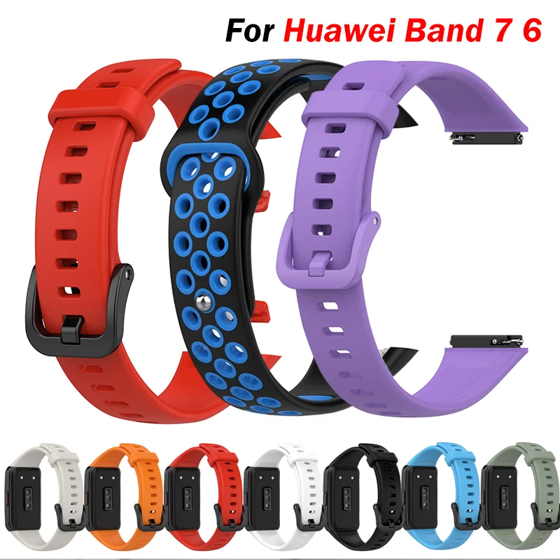 Ремешок силиконовый для смарт-часов Huawei Band 7 6, сменный спортивный браслет для huawei band 7 защитное мягкое стекло для смарт часов huawei band 6 7 honor band 6 полное покрытие защитная пленка для huawei watch fit