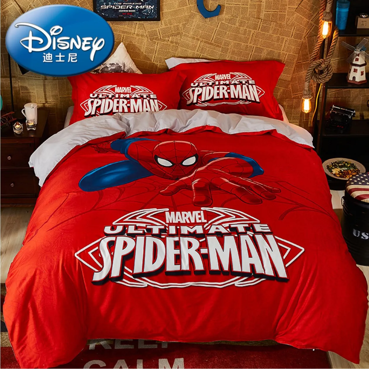 3PC-SET New Cartoon Animation Children's Bedding Spider-Man Student Dormitory Pillowcases Quilt Cover Children's Best Gift