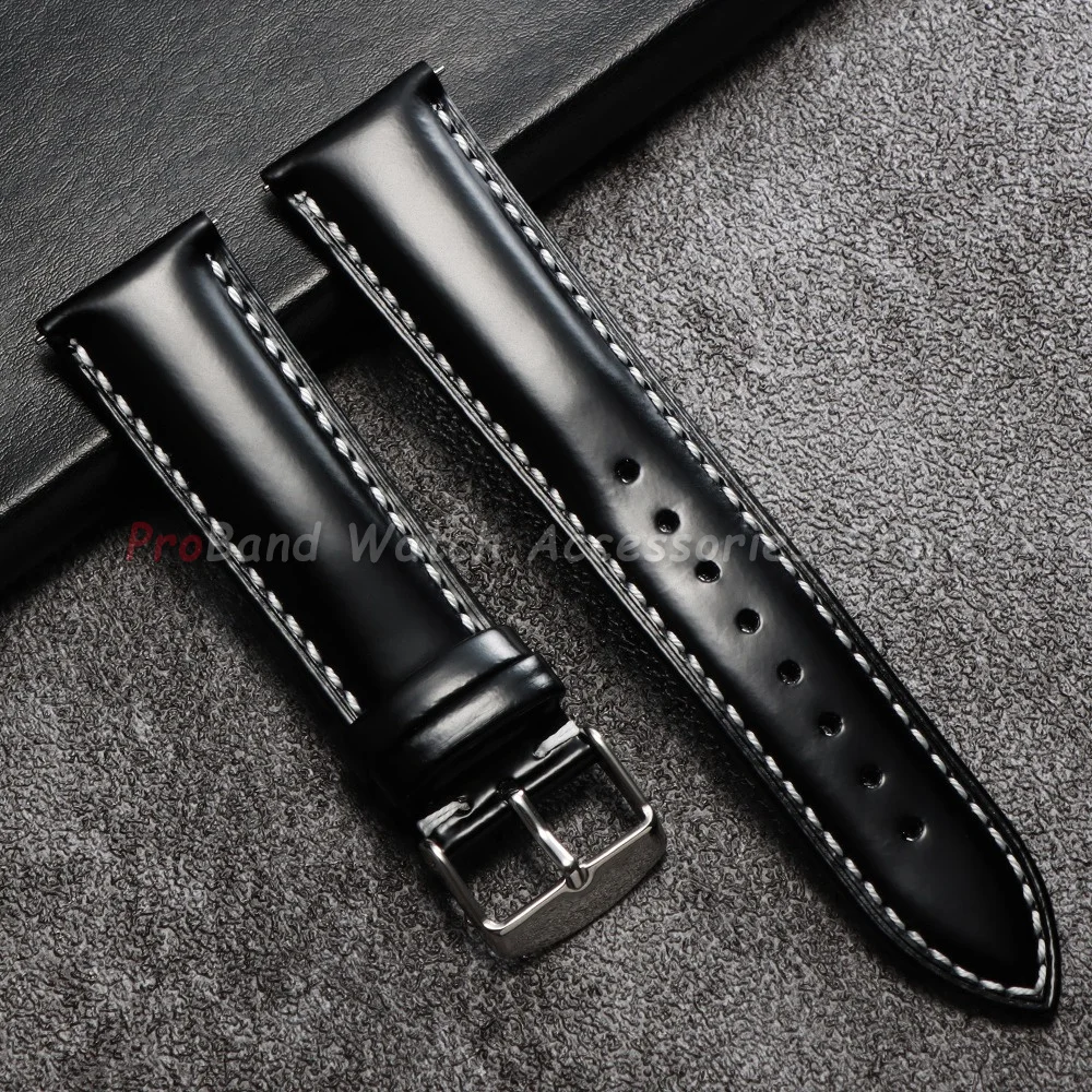 Glossy Stitching Leather Watchband - Quick Release, Waterproof, Unisex Design