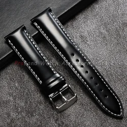 Glossy Stitching Leather Watchband - Quick Release, Waterproof, Unisex Design - 22mm (Black White)