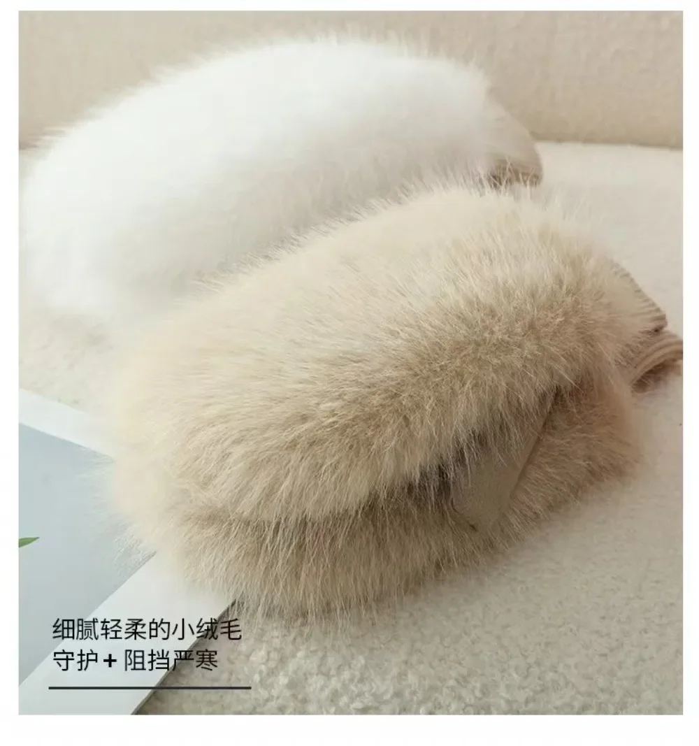 Imitation Rabbit Fur Windproof Gloves Soft Full Fingers Winter Warm Gloves Thick Warm Lining Women Mittens Cold Weather