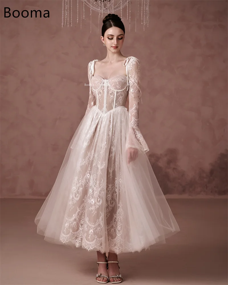 Booma A-Line Wedding Dresses Long Lace Appliques Full-Sleeve Ankle-Length  Elegant Brides Gown Custom Made 2025 - AliExpress