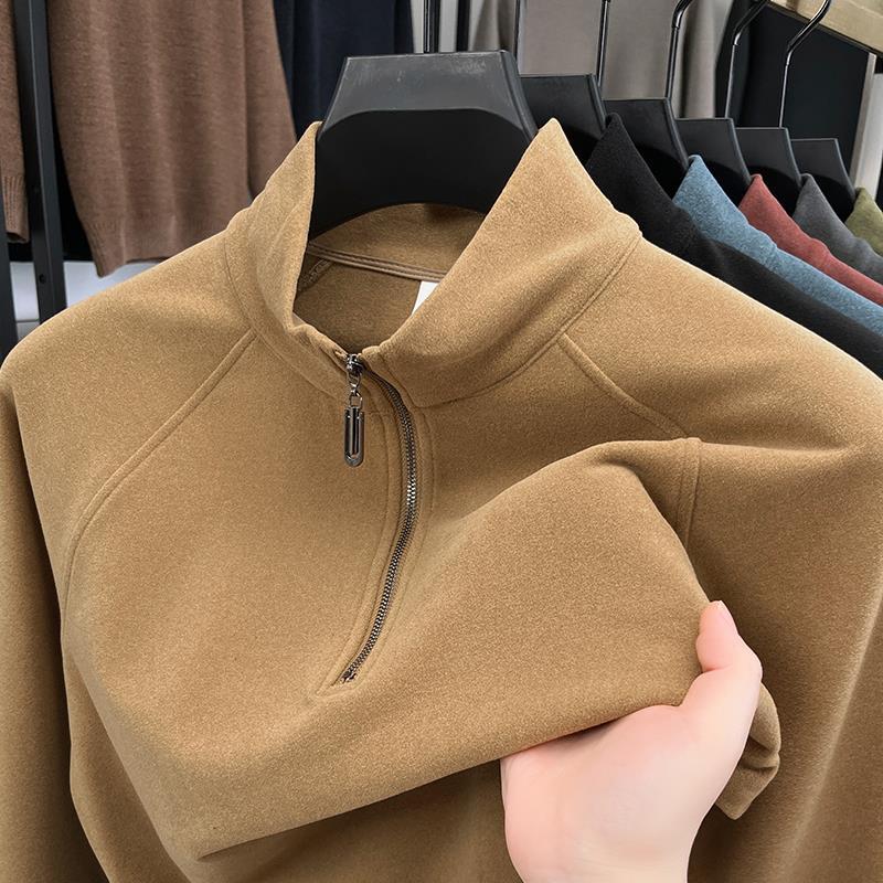 Men's Fce Lined Zipper Hoodie Long Sve Thiened Autumn Winter Casual Wear Double Sided Velvet High Collar Sweatirt