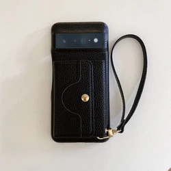 Elegant Litchi Pattern PU Leather Wallet Case with Mirror and Card Holder for Pixel 6 (Black)