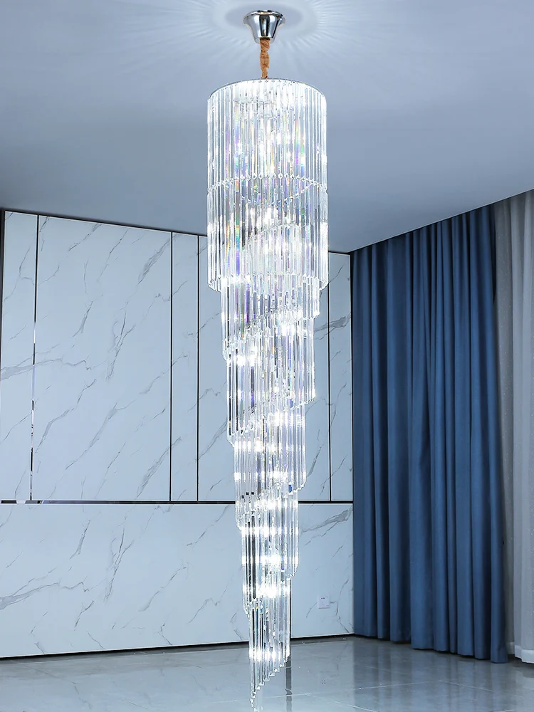 

Luxury Villa Lobby Hotel Crystal Chandelier Duplex Floor Building Staircase Ceiling Light Living Room Long Cristal Hanging Lamp