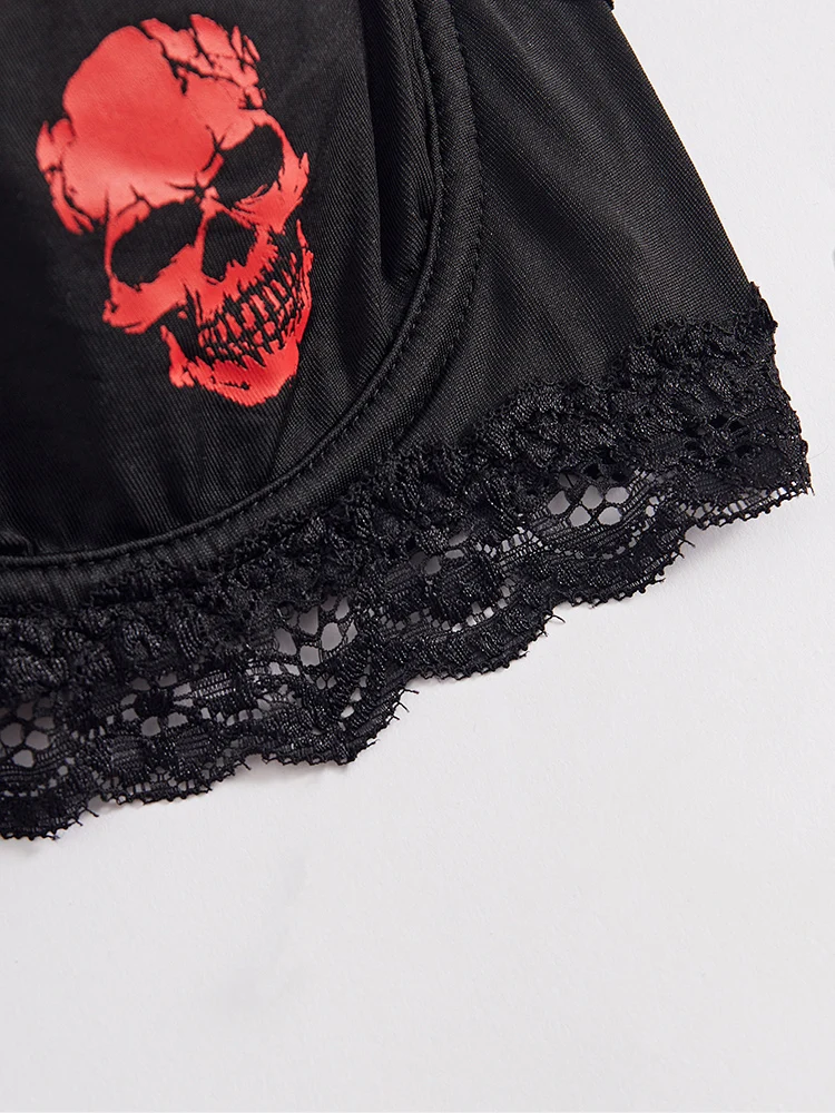 Ultra-Thin Lace Edged Skull Print Bra with Steel Ring Underwear Women's Fashionable Skeleton Patterned Bralette 4