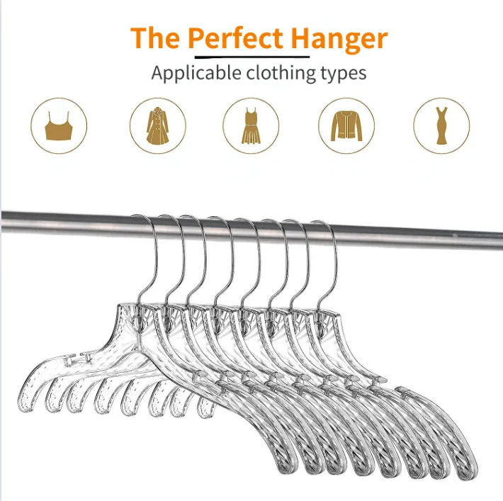 Clear Acrylic Clothes Hangers Set Of 10/20 Non Slip Organizer For