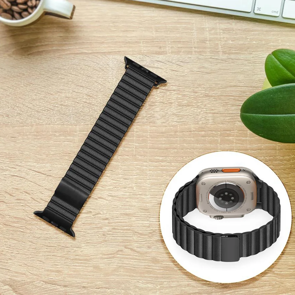 

Magnetic Loop For Apple Watch Band 44mm 40mm 45mm 41mm 49mm 42mm 38mm 45 mm Leather correa iwatch series 7 SE 6 3 Ultra 8 Strap