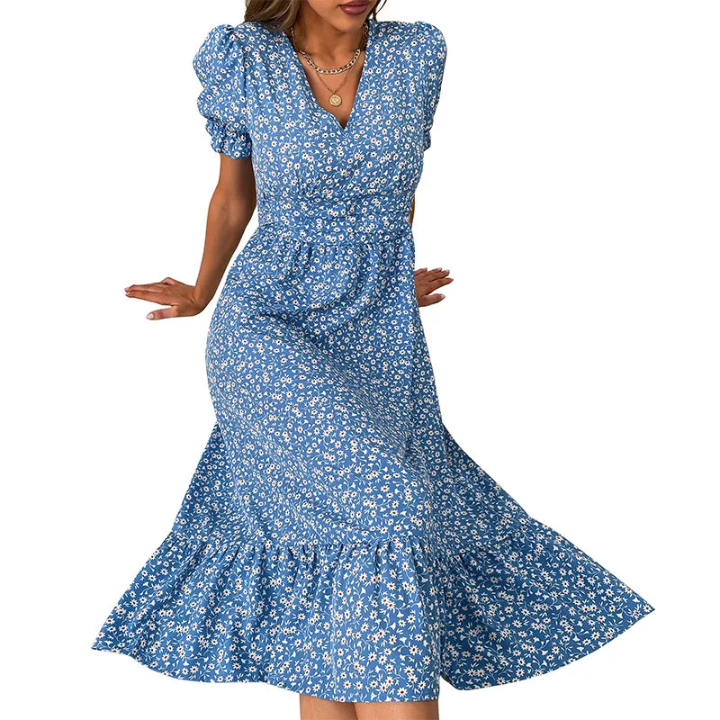 

2022 New Summer British Fashion Fashion Temperament Women's Wear Mori Holiday Style Floral Dress Women
