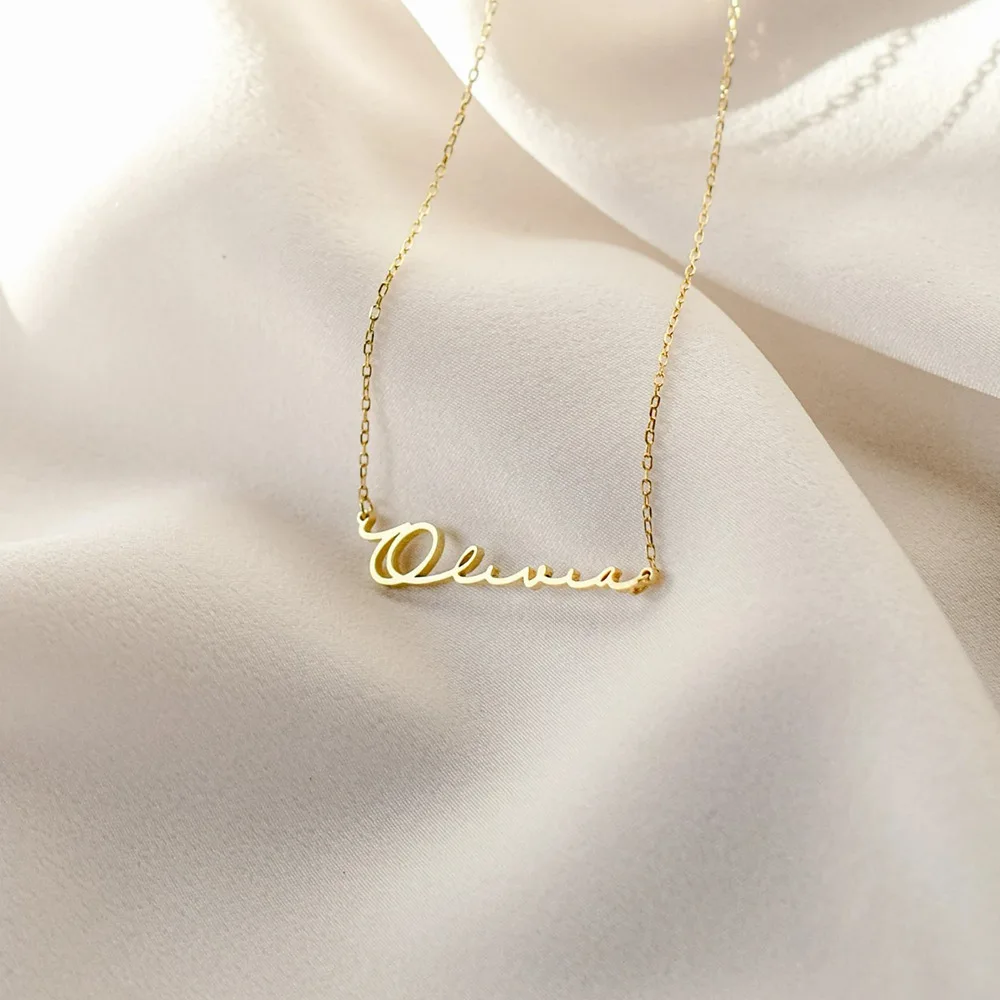 Customized Stainless Steel Name Necklace Personalized Handwriting Signature Letter Nameplate Choker Necklace Jewelry Gifts