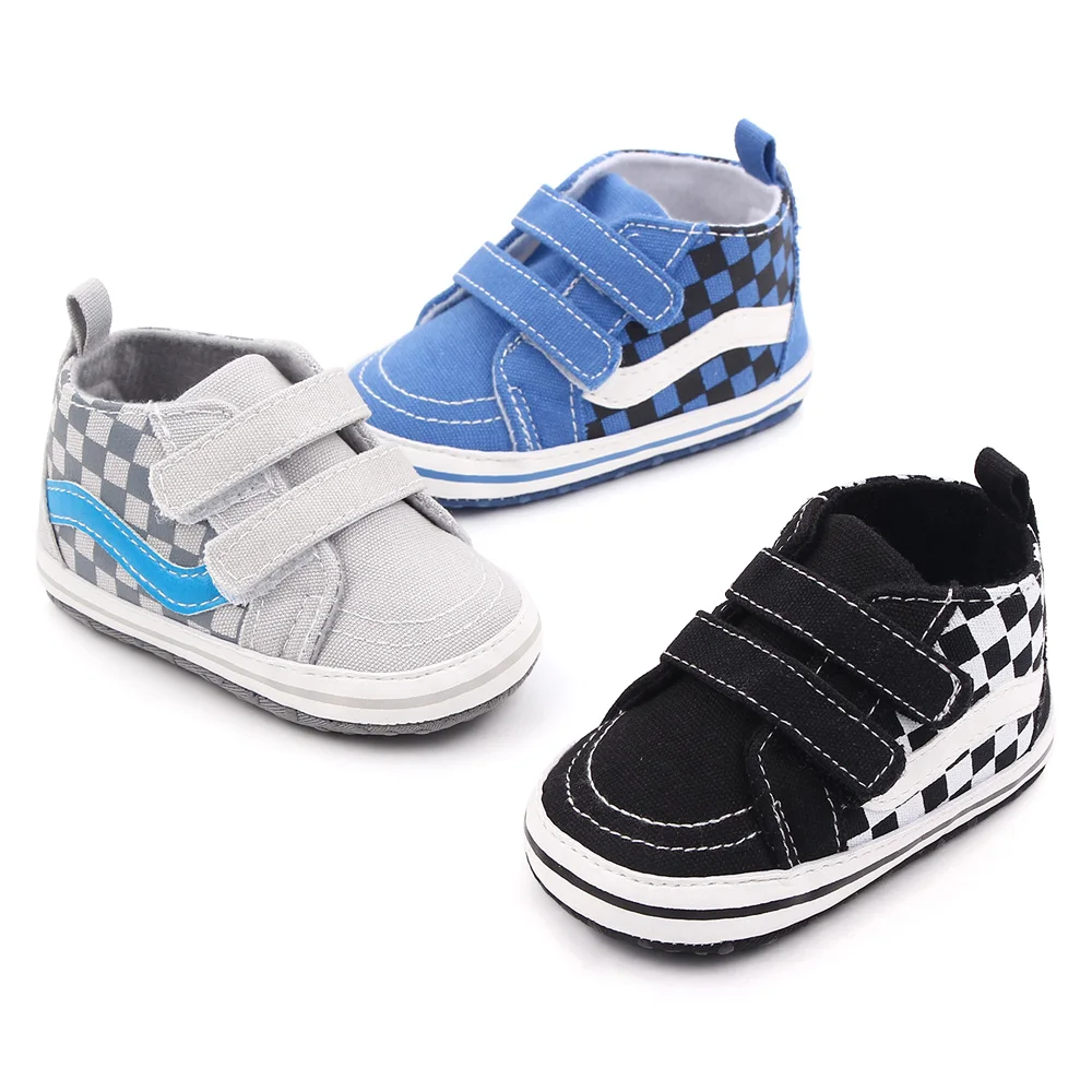 Baby Boy Shoes Checkerboard Print Casual Canvas Soft Sole Newborn Walker Crib Shoe Unisex 5