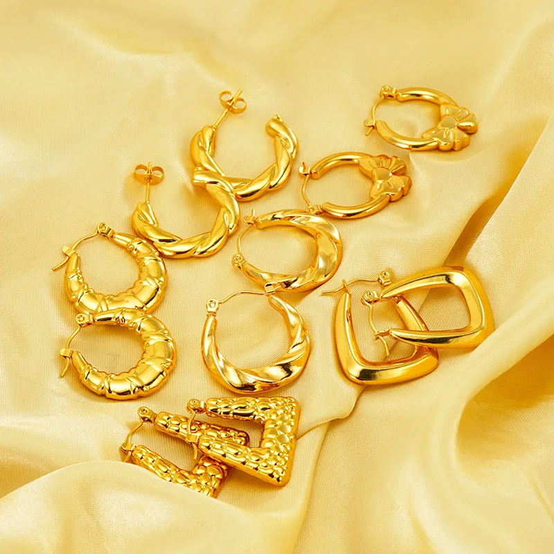 ANENJERY SION L-Boucles d'oreilles créoles torsadées en acier inoxydable pour femme, cadeau de bijoux, design de niche, mode vintage