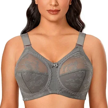 Reggiseni Big Minimizer Reggiseno di pizzo di grandi dimensioni Donna Sexy sfoderato Copertura completa Ultra sottile Senza fili Cinghie regolate Intimo Sujetador