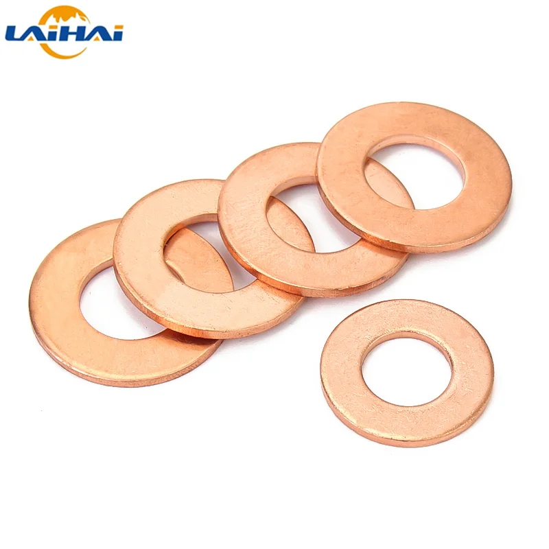 10/20/50pcs Copper Washer Solid Gasket Sump Plug Oil Seal Shim Flat Ring Seal Plain Spacer Washers M5 M6 M8 M10 M12 M14 M16