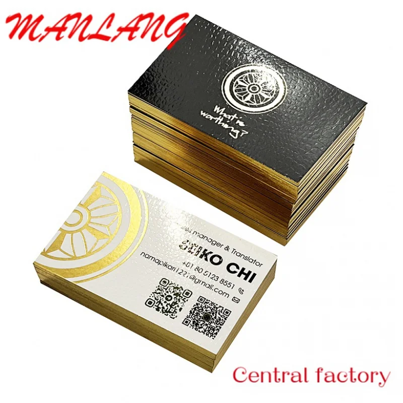 Custom  Elegant Gold Edge Foil Business Cards Embossed Finishing White Paper Custom Gift Business Printing Cards with logo