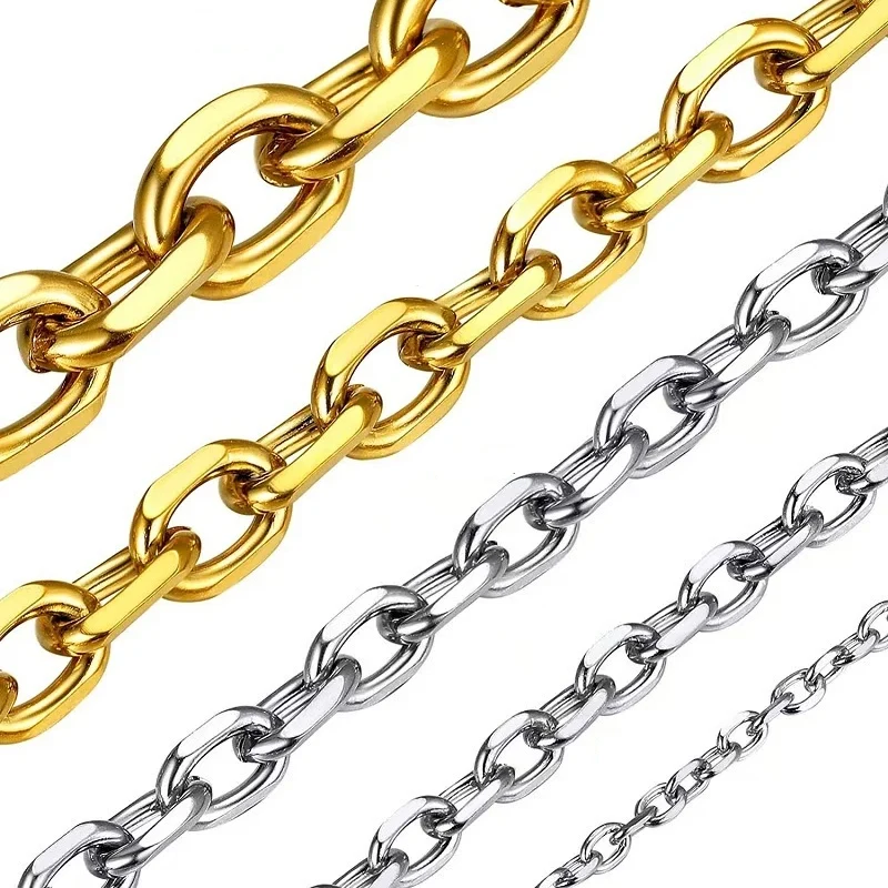 2M/lot Width 1.5mm-6mm Stainless Steel Flat O Chain For DIY Necklace Choker Bracelet Anklet Metal Jewelry Accessories