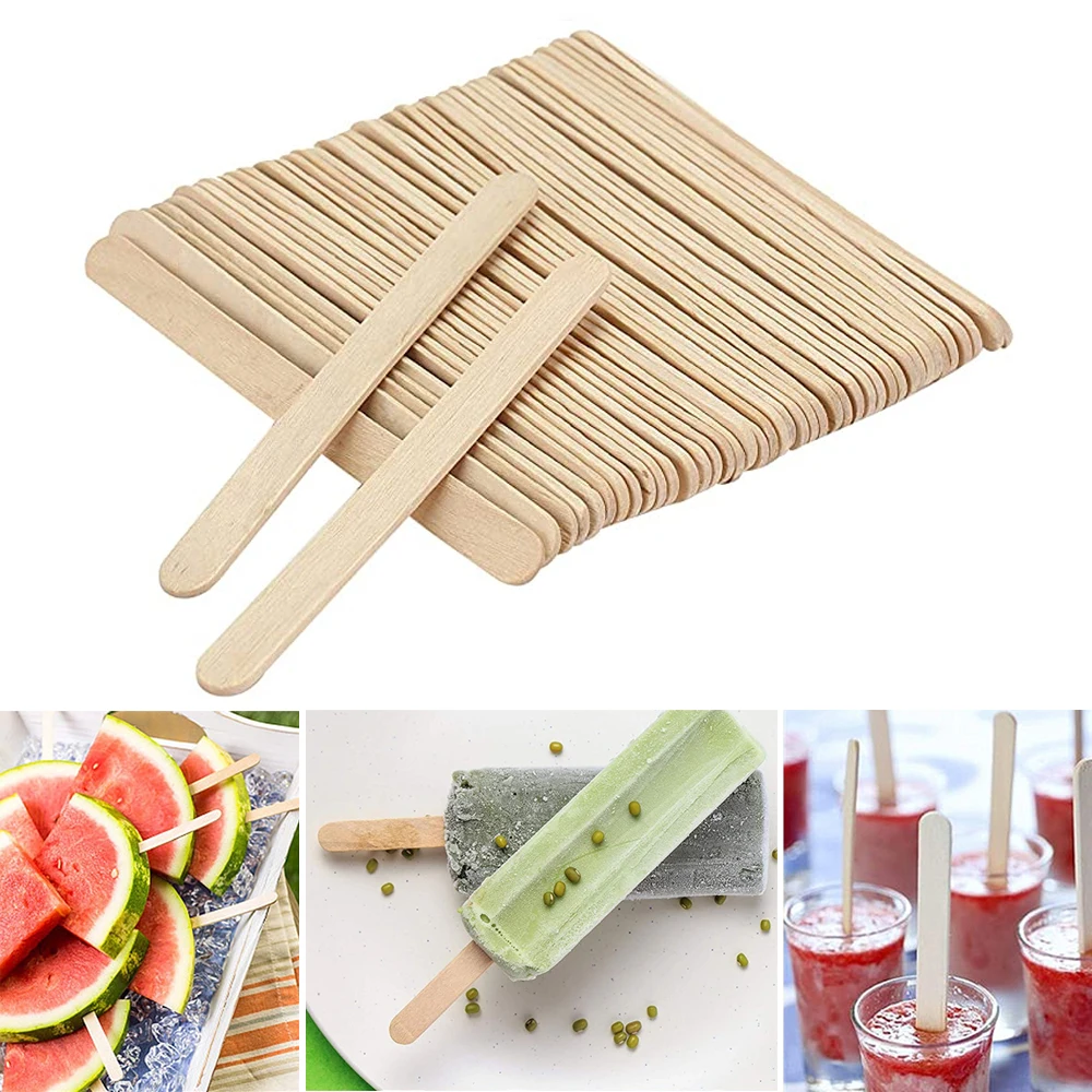50PCS Ice Cream Popsicle Sticks Mold Accesorios Natural Wooden Sticks Ice Cream Spoon Hand Crafts Art Ice Cream Lolly Cake Tools