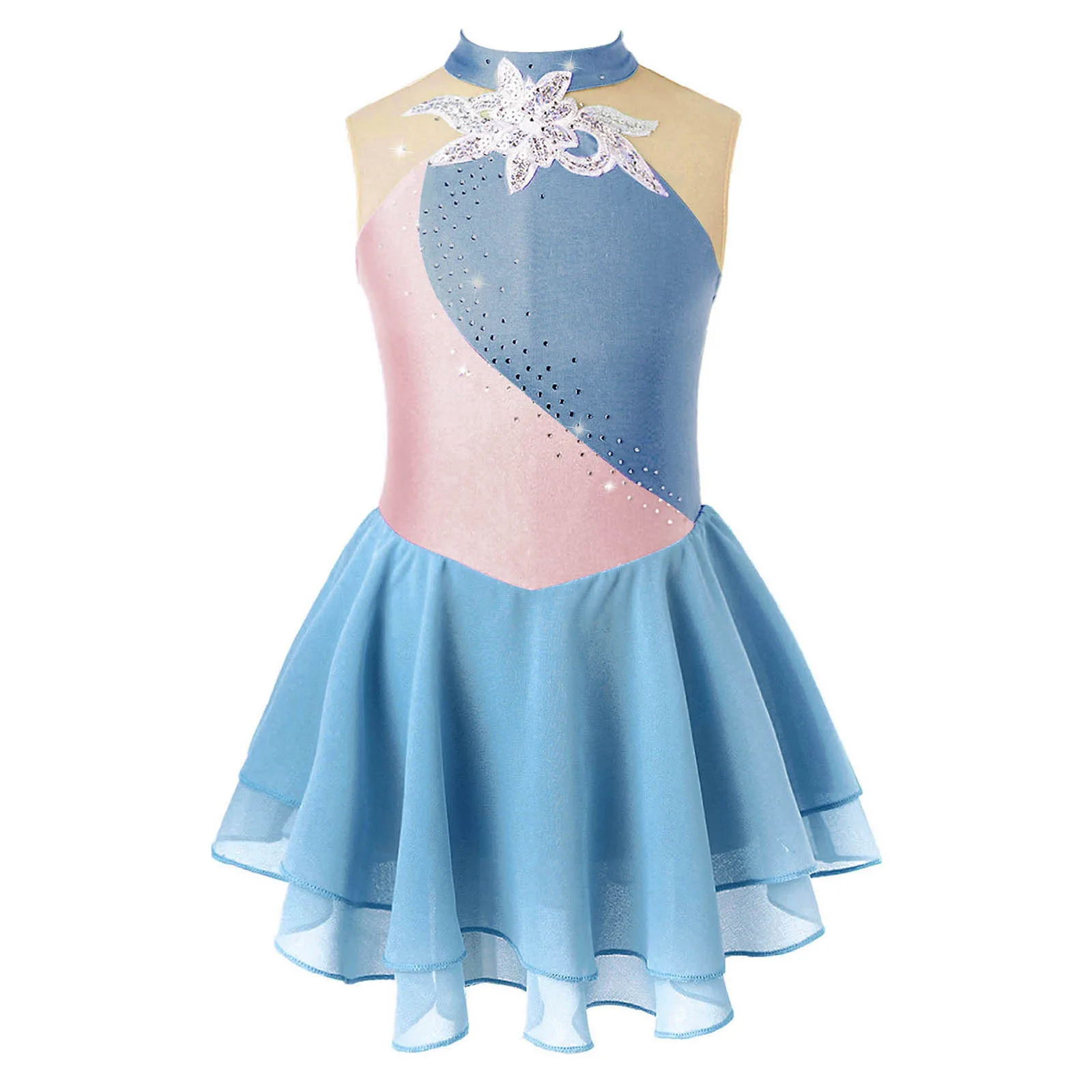 Vestito Pattinaggio Artistico Bambina - Costume Danza Glitter Strass Competizione