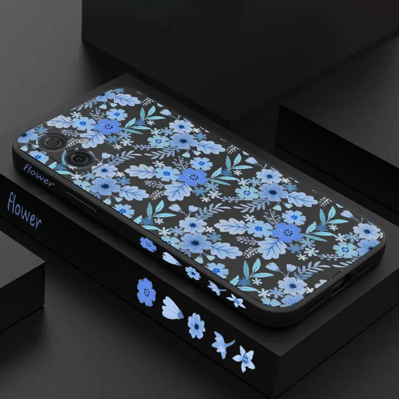 Blue Floral Silicone Phone Case Cover - Elegant Floral Design
