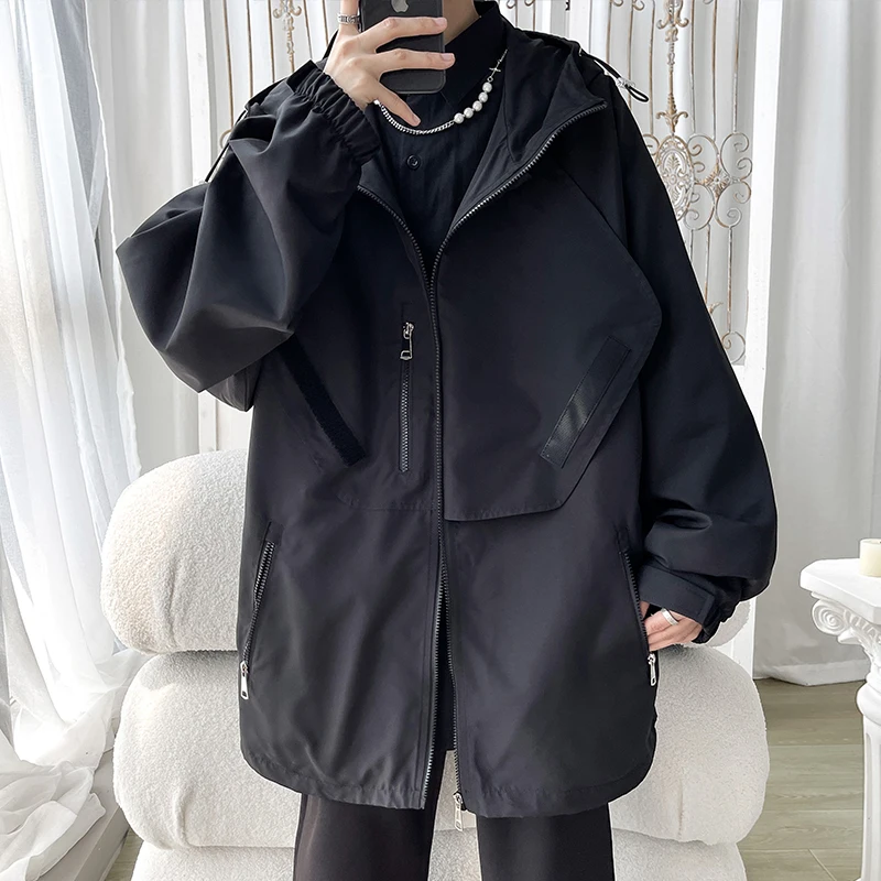 

Spring Autumn Casual Sports Hooded Coat Men's Jacket High Street Streetwear Jacket Black Hip Hop Cargo Harajuku Hooded Outwear