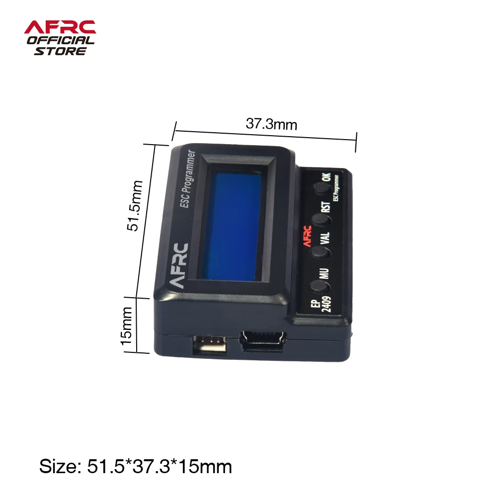 Programmateur LCD AFRC EP2409 posé sur une surface, avec câble et connecteur visibles. Achetez le Programmateur LCD AFRC EP2409 pour ESC pour un réglage facile des paramètres.