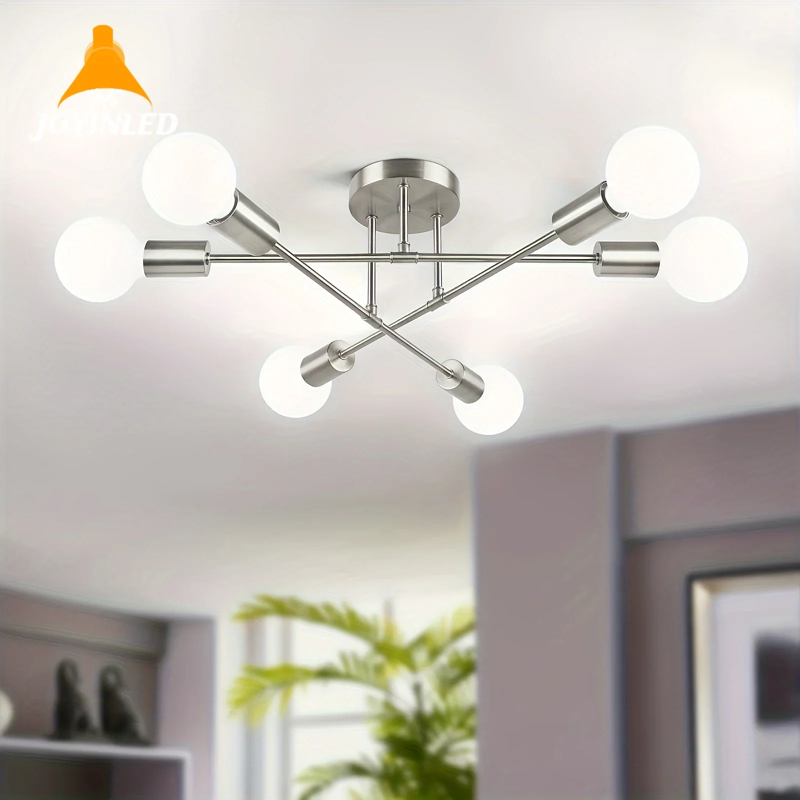 6-Light Sputnik Chandeliers Fixture for Living Room Bedroom Mid-Century Chrome Copper E27 Semi-Flush Mount Ceiling Lights Vintage Chandelier