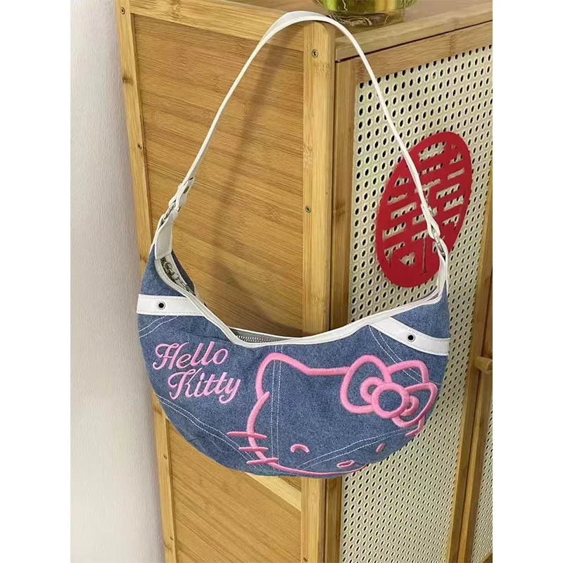

New Sanrio Hello Kitty Half Moon Bag Cartoon Handbag Fashion Creativite Shoulder Bag For Women Girls Shopping Underarm Hobo Bag