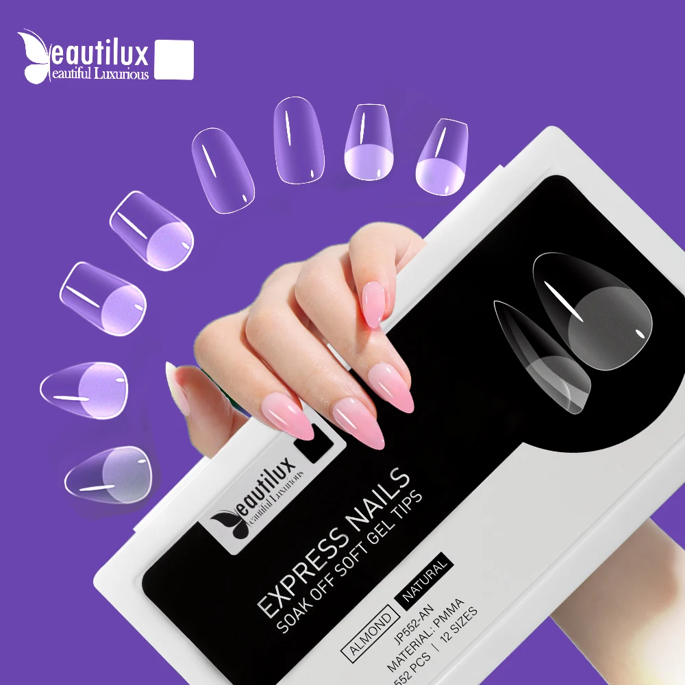 Beautilux Short False Nails Full Cover Matte Gel Tips Nail Art American Capsule Press on Coffin Almond Oval Fake Express Nails