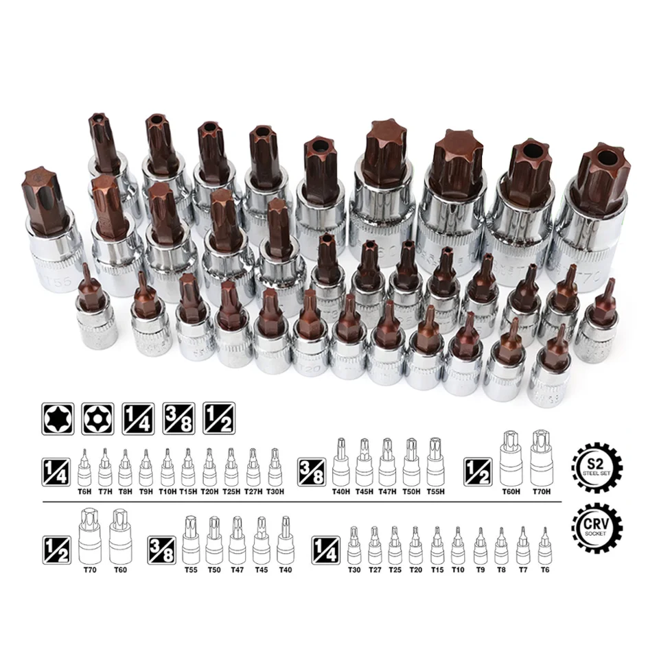 HORUSDY 34-Piece Torx Bit Socket Set – S2 Steel, Tamper Proof & Solid Star Sockets T6 To T70 With Case - View #7
