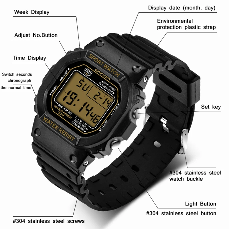 Luxury Military Sport Digital Watch for Men - Fashionable Design with Alarm and Stopwatch Functions