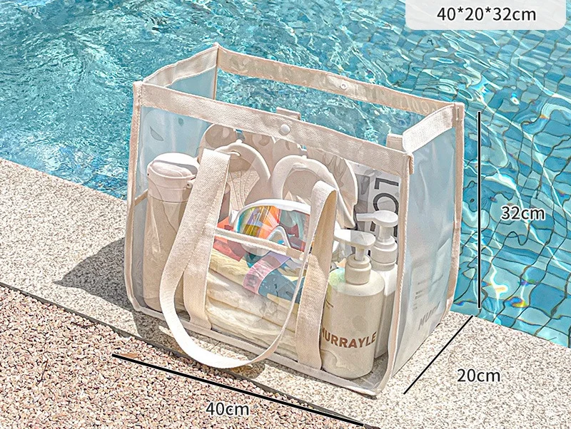 Clear PVC Waterproof Tote Bag - Large Versatile Organizer and Travel Beach Essential