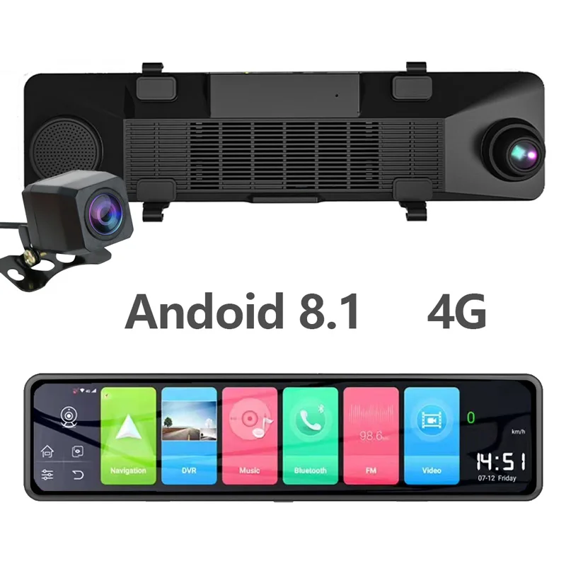 

Car Rearview Mirror Dvr 4G Android DVR 1080p 12inch Mirrors GPS Wifi Adas Dash Cam Dual Lens Front & Rear Drive Recorder DVR