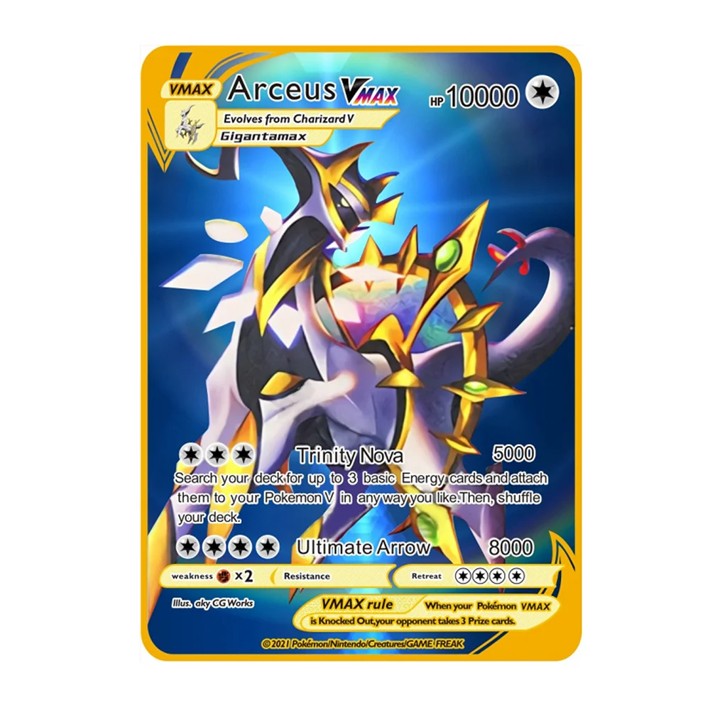 New 10000 Point Arceus Vmax Pokemon Card Metal DIY Card Charizard Gold Limited Edition Gift Game Collector Card for Kids