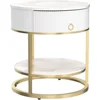 Round Side Table with Drawer, 2 Tier Night Stand with Shelf, Modern Side Table with Gold Legs for Living Room, Bedroom, Dorm 5