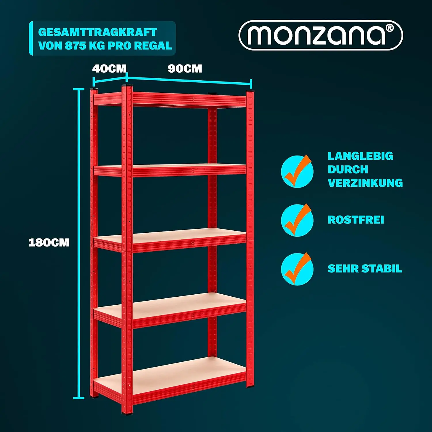 Estanter&iacute;as Almacenaje Met&aacute;licas Cargas Pesadas 1750Kg 180x90x40cm Taller Rojas 2X