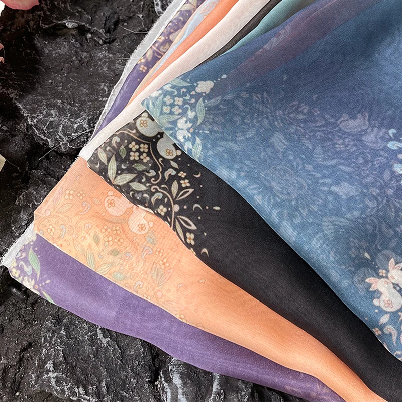 1 m bestickter Hanfu-Stoff im antiken Stil, Osmanthus-Kaninchen, Bergwolke, bedruckter Stickstoff für DIY-Nähen, Kostüm, Kleid – Detail 4