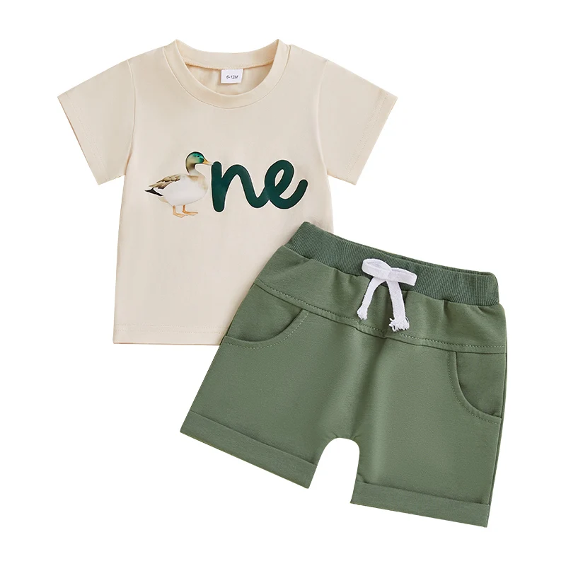 Baby Boy First Birthday Duck Print Summer Set