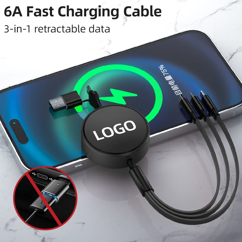 Car 3 In 1 USB Fast Charging Data Cable Type C Multi Port Charger Cable For Audi A1 A3 A4 A5 A6 A7 A8 Q2 Q3 Q5 Q7 Q8  S7 S8 S3