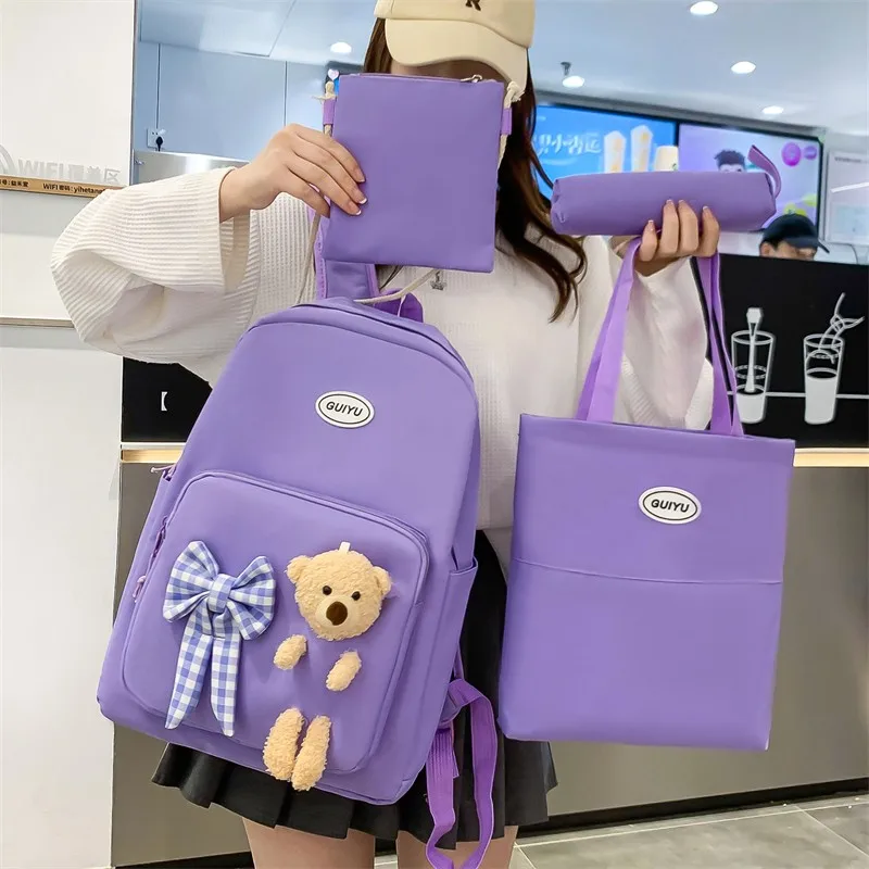 

4 In 1 Nylon Waterproof Women Backpack Large Capacity Shcool Bag For Girls Trendy Design Travel Backpacks Casual Bookbags