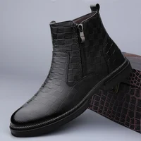 Side Zipper Man Winter Chelsea Boots Fur Warm Male Genuine Leather Shoes Luxury Brand Men Ankle Boots Handmade Business Footwear