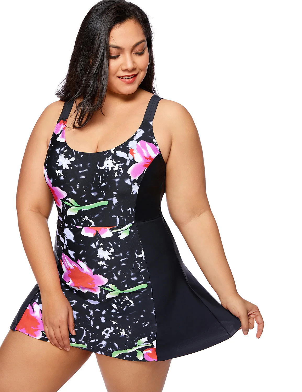 Delimira Damen Bade bekleidung bescheidenes Bade kleid plus Größe  einteiliger Badeanzug Blumen rock mit leicht gepolsterter Tasse schnell  trocknen