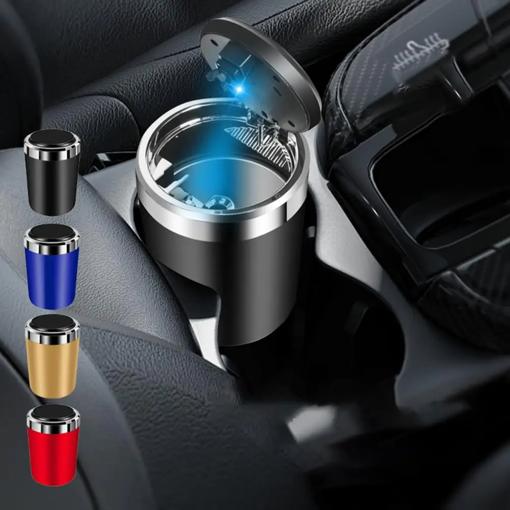 

Car Ash Holder Enclosed Space With Cover Flame Retardant High-strength Easy Washing Storage Container Blue Light Car Ash Trash