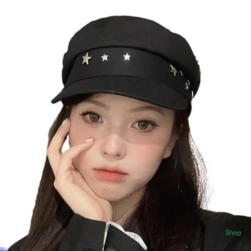 Dropship 성인 스타 리벳 베레모 모자 봄 여름 안티-자외선 성인 군사 모자 여행