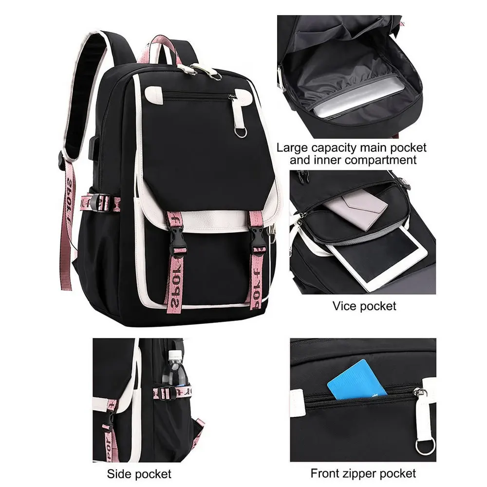 Capibara School Bags Unisex Laptop Capacity Women Men Large Travel Bags Girls Students Patchwork USB Charge Mochilas 4